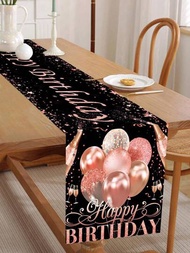 1條180*35cm玫瑰金氣球圖案生日慶祝桌布,生日派對裝飾,家庭聚會用品一次性桌旗桌布