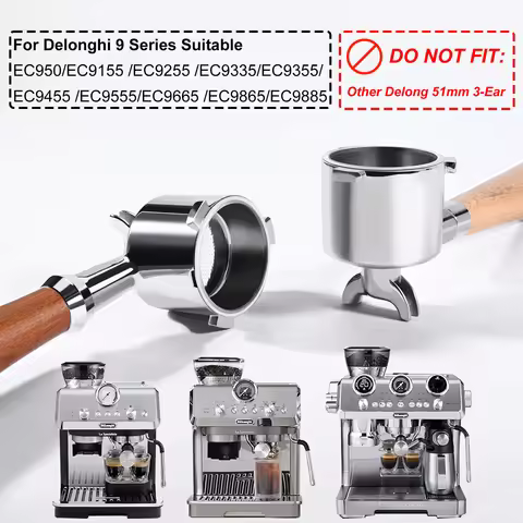 51mm Double Spout Portafilter For Delonghi 9 Series Coffee Machine EC9155/EC9255/EC9335/EC9355/EC945