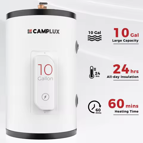CAMPLUX ME100B 10Gallon Electric Tank Hot Water Heater 120V 1500W Point Of Use Adjustable Thermostat