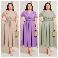 KS plus size v neck plain dress lace sleeve dress women’s causal dress