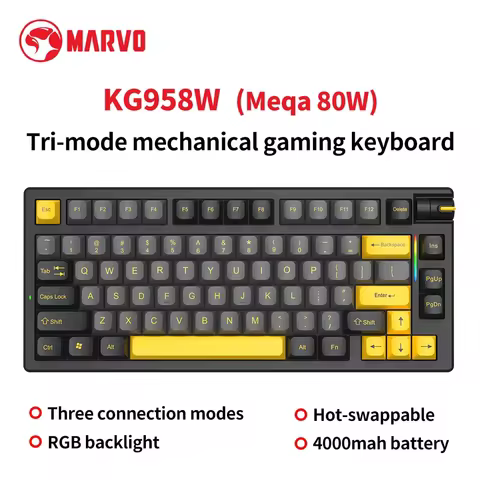 MARVO KG958W Mechanical Gaming Keyboard 76% TKL Tri-mode 4000mah Battery 80 keys PBT Keycaps Meqa 80
