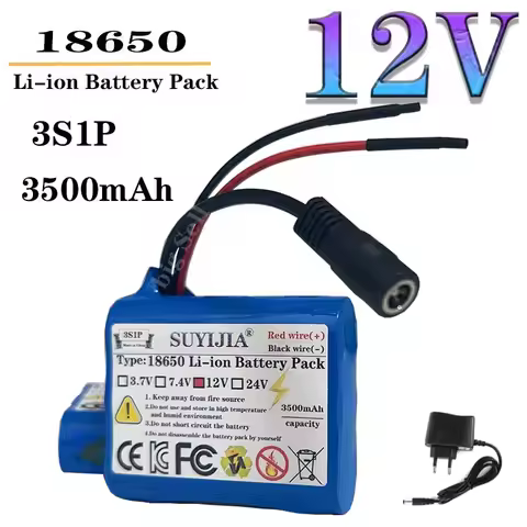 Enhanced 3S1P protection board 12V 3.5ah battery 12V 3500mAh 18650 lithium ion DC12.6V super chargin