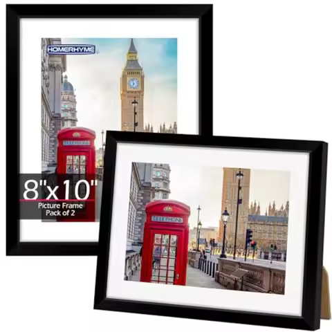 8x10 Picture Frame Set of 2 Black Photo Frame for Tabletop or Wall Display Display Pictures 5x7 with