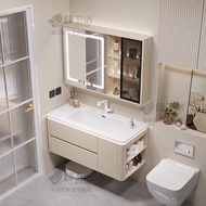 【SG⭐SALES】Bathroom Vanity Cabinet Creamy Style Bathroom Cabinet Set Free Tap and Pop Up Waste Bathroom Mirror Cabinet Toilet Cabinet Basin Cabinet Toilet Mirror Cabinet Wash Basin