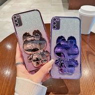 Phone Back Case For Samsung Galaxy A02s A03s Gradient Glitter Makeup Mirror Rabbit Folding Stand Sof