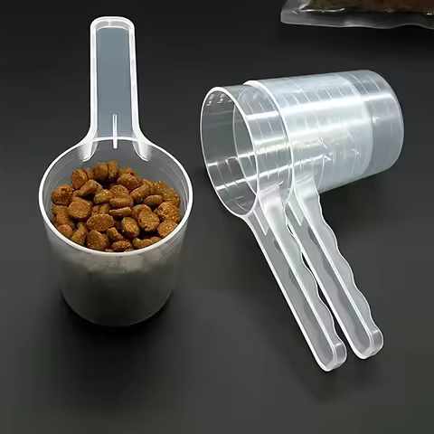 2pcs Transparent Pet Food Spoon Pet Feeding Spoons Plastic Dog Food Cat Food Measuring Scoop with Gr