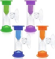 1 Minute Sand Timer with Suction Cup - Set of 4, 1 Min Hourglass Tooth Brushing Timer, Small 1 Minut