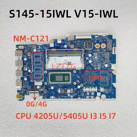 NM-C121 For Lenovo Ideapad S145-15IWL/V15-IWL Laptop Motherboard With 4205U 5405U I3 I5 I7 CPU 0G/4G