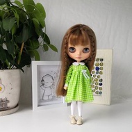 Blythe doll dress. Light green plaid Dress Blythe doll sleeves