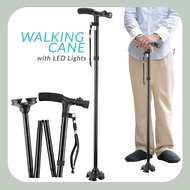 Foldable Walking Cane with LED Light Adjustable Walking Aid Hiking Stick Cane Elderly Tongkat Lampu 
