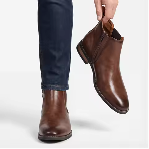 Chelsea Men Boots Fashion Brand Comfortable Leather Ankle Boots