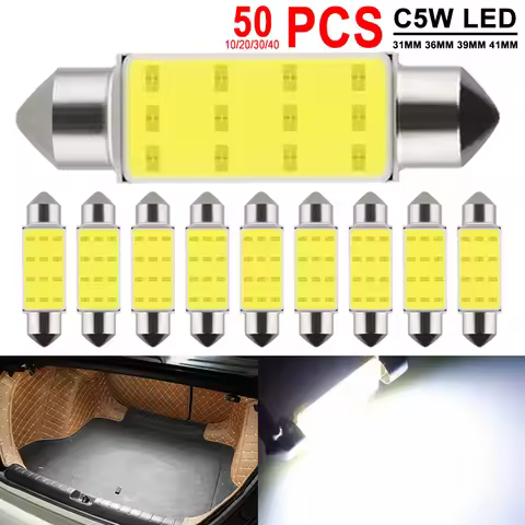 10/20/30/50 PCS C10W C5W LED Bulb Festoon 31/36/39/10MM COB 12V 7000K White Car Interior Dome Readin
