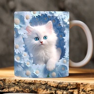3D Flat Painting Kitten Cat Cat Snowflake Hole Ceramic Coffee Mug Tea Cup Hollow