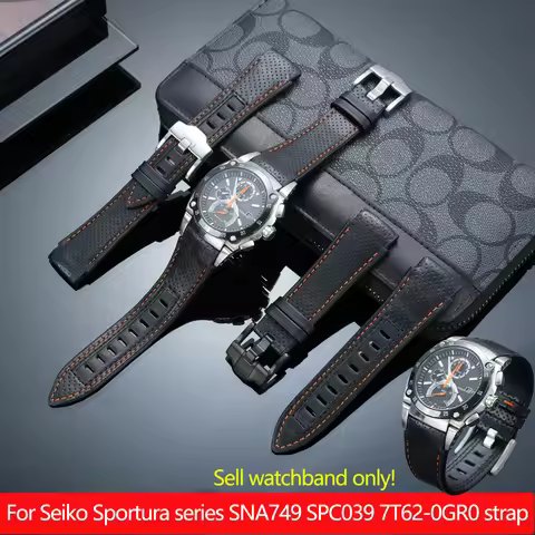 For Seiko Sportura series leather strap SPC003 SNJ021 SNA749 SPC039 7T62-0GR0 cowhide watch band men