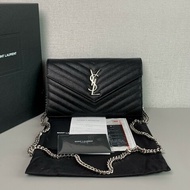 YSL聖羅蘭 黑銀 woc 信封包 肩背包