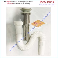 Xả lavabo nhấn Kace KAG-KX18 bộ xả inox 304 ống thải ruột gà cho chậu rửa mặt sứ hiệu suất sử dụng t