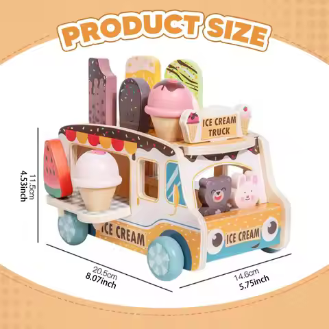 Wooden Ice Cream Cart Toys Skill Development Educational Pretend Play Food Truck, Imaginative Play f