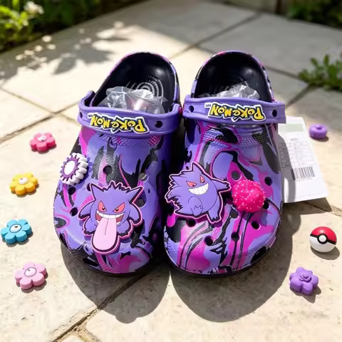 Anime Pokemon Gengar Slippers Summer Beach Shoes Non Slip Eva Soft Sole Home Outdoor Casual Footwear