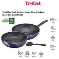 Tefal Clear Cook 3pcs set Non-stick cookware set B266S3 (Frypan 26cm + Wokpan 28cm + Small spatula)