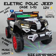 VVM:(RUBBER TYRE)KIDS RIDE ON ELETRIC JEEP DESIGN POLICE CAR SIREN SOUND 12V BATTERY KERETA POLIS EL