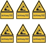 Sticker 75 x 50 mm, Pack of 6 – Warning CO2 – Warning Sign with Text (German) (Yellow/Black) – Dreic