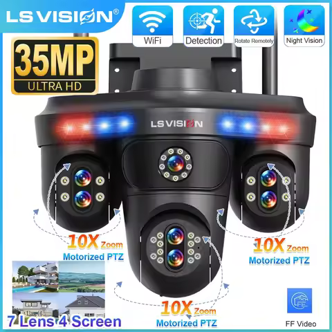 LS VISION 35MP WiFi IP Camera 7 Lens 10X Zoom Outdoor 3PTZ 360° Surveillance Security Camera Smart H