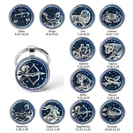 12 Constellation Zodiac Sign Jewelry Pendant Aries Virgo Leo Cancer Key Chain Ring Round Glass Keych