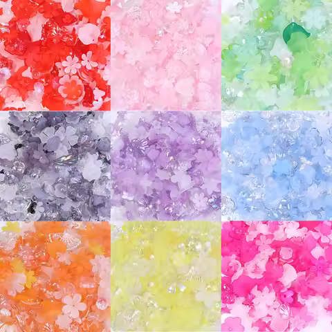 50g Transparent Colored Flower Tray Acrylic Beads Mixed Loose Spacers Beads for Handmade DIY Mobile 