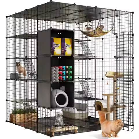 CageIndoor Large with Storage Cube DIY Outdoor Catio Cats Enclosures Metal Playpen with Hammock Plat