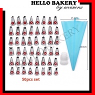 50Pcs Icing Piping Nozzle + Reusable Pastry Bags Set Nozel Cake Tips Bag Loyang Cake Deco Churros 80