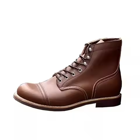 Vintage Tooling Dark Male Motorcycle Boots Quality Cow Leather Wings Round Men Casual Ankle Boots Go