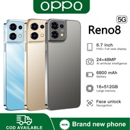 โทรศัพท์มือถือ OPPQ Reno8 Smartphone 4G/5G สมาร์ทโฟนใหม่เอี่ยม 6.7 นิ้ว Dual Sim RAM 16GB+ROM 512GB 