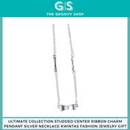 Ultimate Collection Studded Center Ribbon Charm Pendant Silver Necklace Kwintas Fashion Jewelry Gift