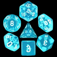 7 Dice Polyhedral Dice Set DND Dice - RPG Dice - Azure Gems + Pouch