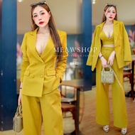 Set 3 ชิ้น เสื้อครอปสายเดี่ยว SML ชุดเพื่อนเจ้าสาว สูทผู้หญิง ชุดทำงาน ชุดสูท สาวอวบ ชุดออกงาน สาวอว