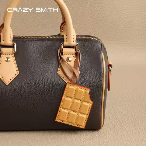 CRAZYSMITH Genuine Leather Bag Charm Chocolate Bag Pendant for LV Bag handbags Ornament Keychain Dec