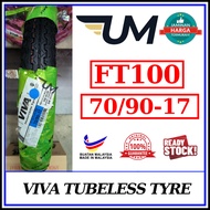 VIVA TUBELESS TYRE FT100 70/90-17 80/90-17 17" FT 100 TAYAR TIRE TL 17 INCH BUNGA VIRAL Y15 RSX RS Y