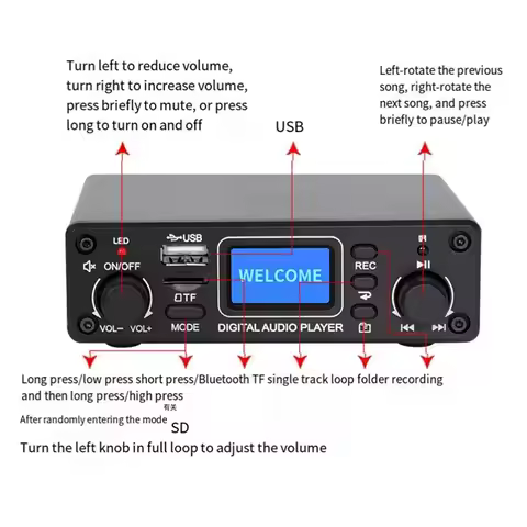 Delicate Texture-Bluetooth Audio Decoding Board Hifi Stereo Bluetooth Amplifier USB/SD/AUX/Optical/B