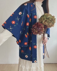 日本製和風印花藍色古著羽織和服外套