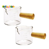 2Pcs Double Spouts Espresso Shot Glasses Measuring Glass Espresso Cups Cookware with Wood Handle for