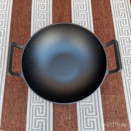 Thickened Iron Wok Traditional Cast Iron Wok Non-Stick Wok with Stand Handle for Home Use Uncoated F