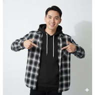KEMEJA Jumbo Flannel Hoodie Shirt 2XL 3XL 4XL Checkered Beanie Shirt/ Wholesale Hat Shirt Long Sleev