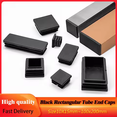 2/4/8/10Pcs Black Plastic Rectangular Tube End Caps 10x15-100x200mm Pipe Insert Plugs For Furniture 