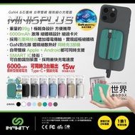 Infinity - Mini6 PLUS 最新四代自帶雙線外置充電 6000mAh 激薄(紫色 purple) 細體積設計 GaN氮化鎵