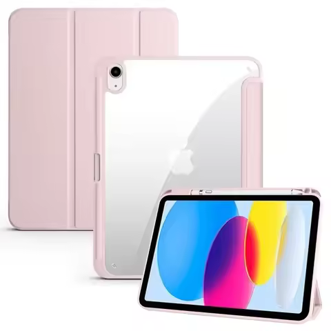 For Apple iPad 11 2025 Case A16 with Pencil Holder Tri-Folding Acrylic Clear Back Smart Cover For iP