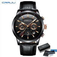 CRRJU New Fashion Business Pria Kuarsa Menonton Tahan Air Chronograph Tanggal Olahraga Kulit Menonto
