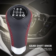 Universal Car Vehicle 6 Speed Gear Shift Knob PU Shifter Stick Red Black Metal Leather 3 Hoses Set G