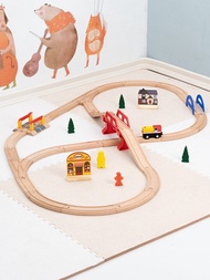 Children's Wooden Train Track Simple Set Educational Toy Le Cool Car Compatible with Wooden Building Blocks Scene