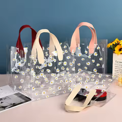 Transparent Pvc Gift Tote Packaging Bag Clear Daisy Plastic Handbag Candy Box Gift Bag Wedding Favor