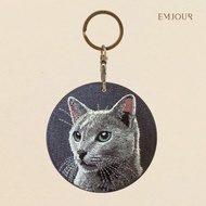 EMJOUR Double-Sided Embroidered Charm-Russian Blue Cat | Pet Souvenir Gift Key Ring Bag Accessories 